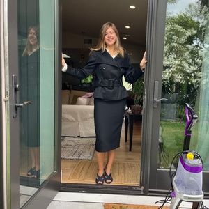 Belted Double Breast Jacket with pencil skirt